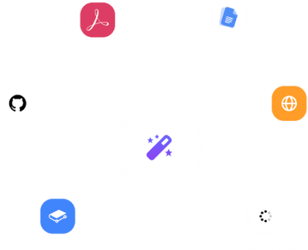 image showing a circle of logos for different tools like Github, PDF, etc.